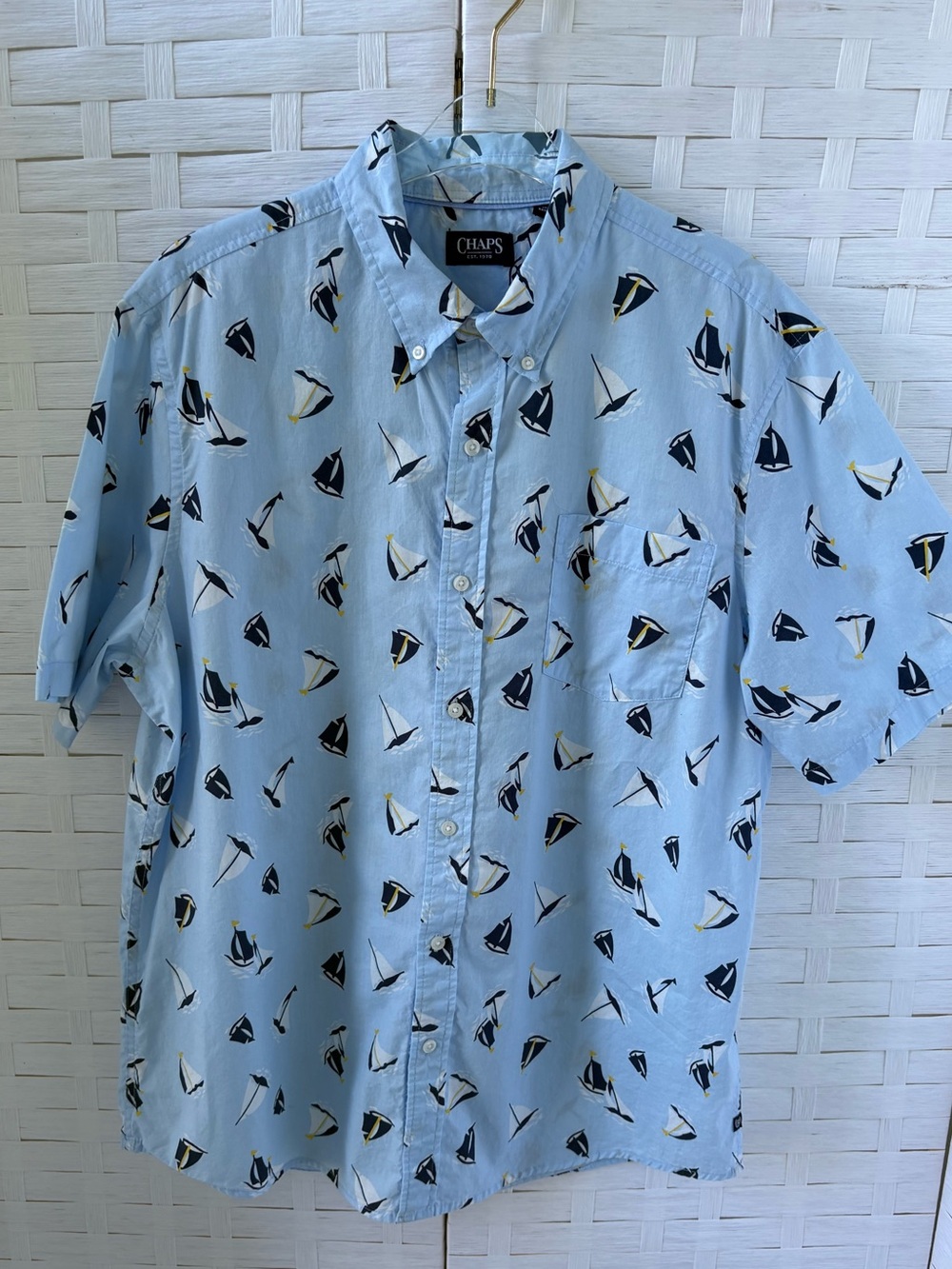 Chaps Blue XL Short-Sleeve Button-Down Shirt with Nautical Sailboat Print Cruise
